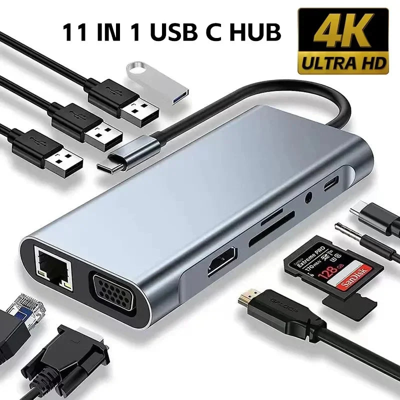 Hub USB-C, divisor USB 8 em 1, extensor USB com 4 portas USB, 1 porta USB-C, leitor de cartão TF/SD e saída de áudio. Compatível com MacBook.